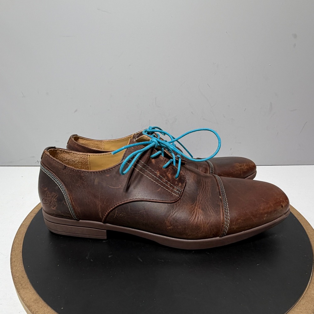 John Fluevog Cap Toe Oxford Men Size 11 Leather Lace Up Brown Blue Minimalist